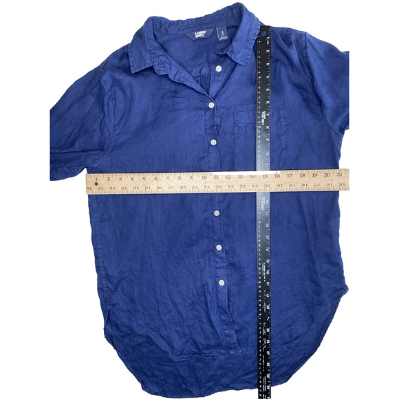 Lands End Shirt Womens Small 100% Linen Roll Tab Sleeve Casual Coastal Blouse - Picture 7 of 8